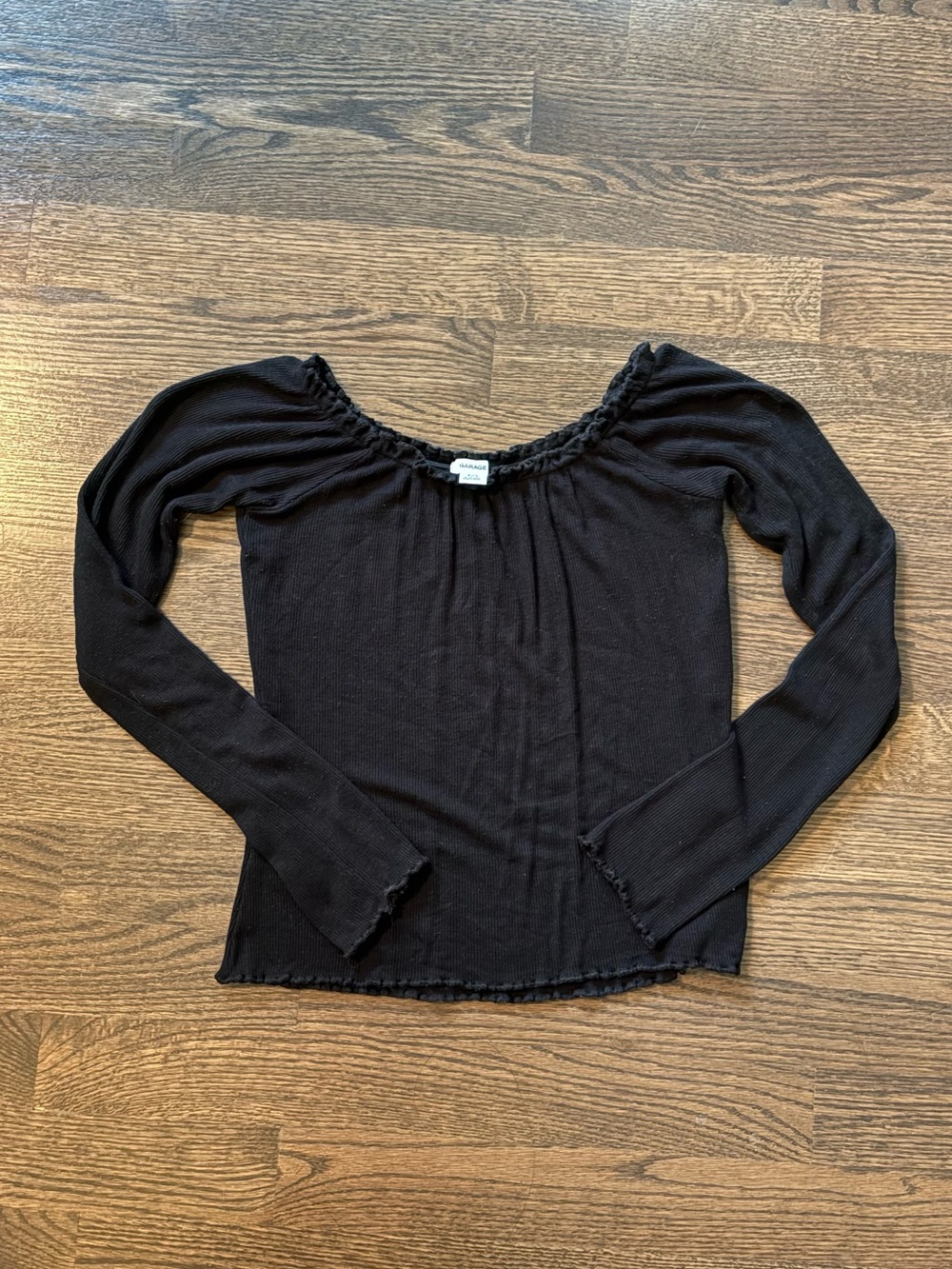 Garage Black Off-Shoulder Long Sleeve Top